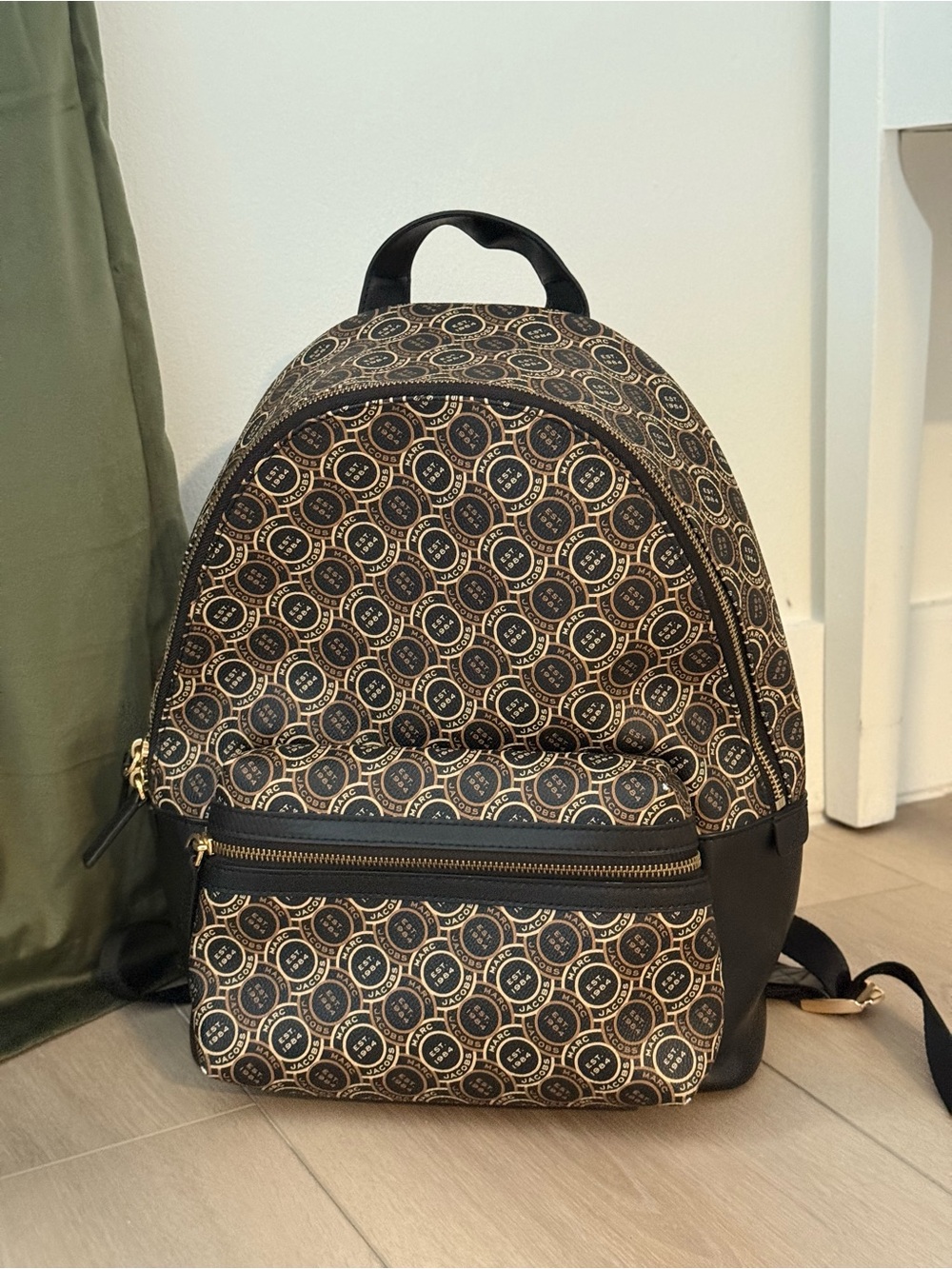 Unisex  Patterned Black and Tan Backpack Marc Jacobs